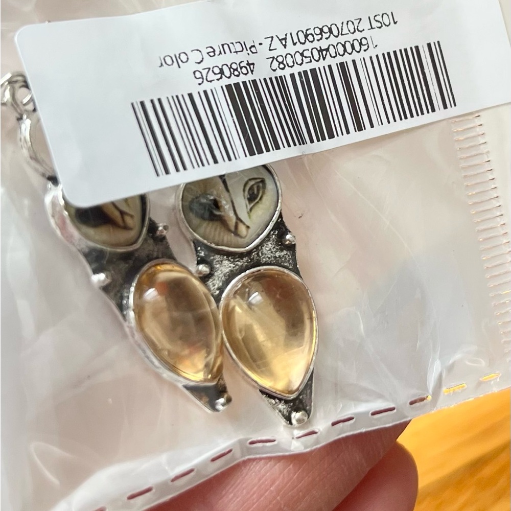 Owl Drop Earrings with Amber Teardrop Gems